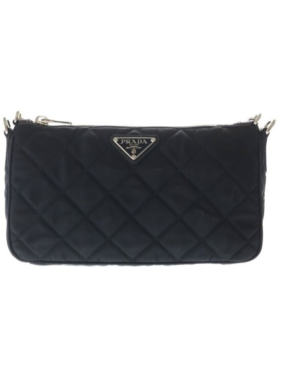 Prada Handbags - Prada Quilted Chain Shoulder Bag Black Nylon Silver